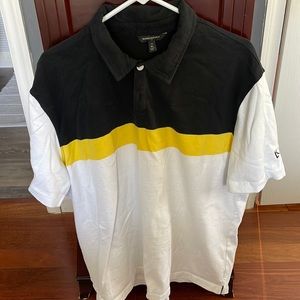 Banana Republic Polo never worn.  Black white and yellow.  Excellent!!  Size XLT